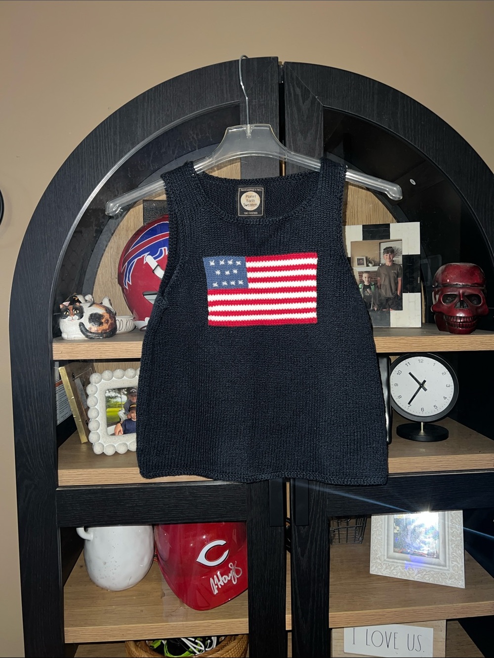 Cotton Navy Tank Top Sweater with American Flag EUC M